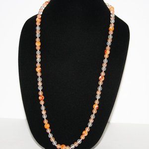 🍊 Beautiful Long Vintage Orange & Pink Necklace · 30”